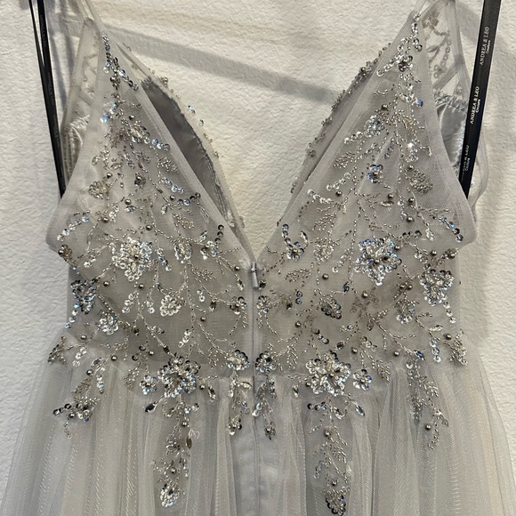 Elegant Silver Embellished Evening Gown - Picture 6 of 16